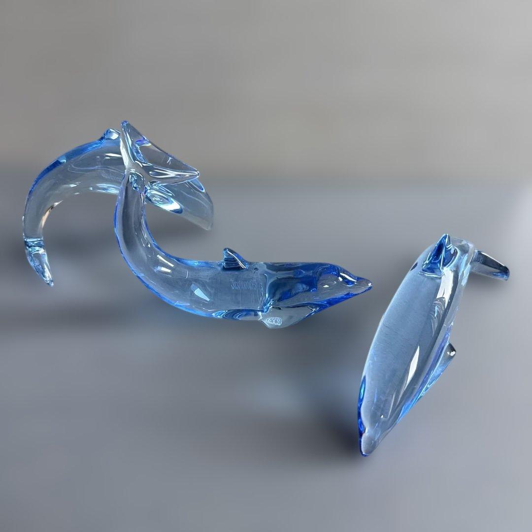 Baccarat 青色ガラス製イルカの彫刻