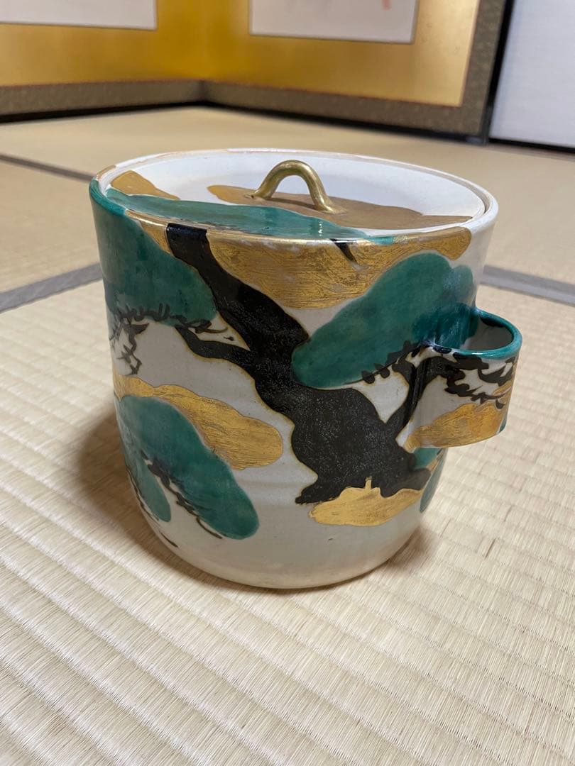 白井半七　水指　乾山写　老松の絵