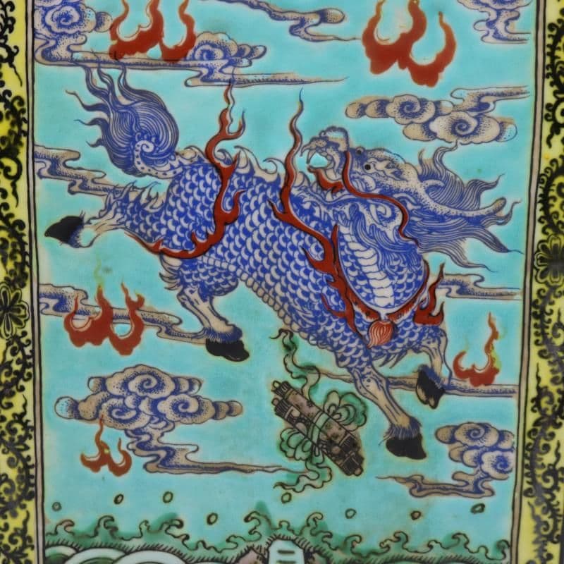 清康熙緑地粉彩麒麟紋方茶壺 茶道具景徳鎮 陶磁器 装飾品 現代工芸品美術品 置物