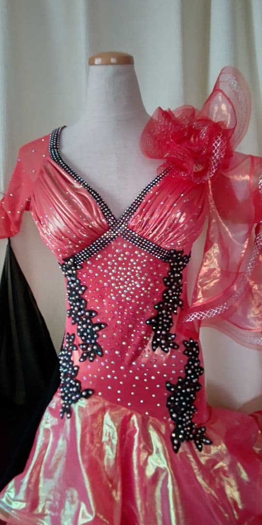 社交ダンスドレス！Create-Sunスタンダードドレス！オレンジレッド！