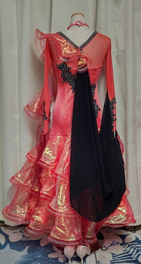 社交ダンスドレス！Create-Sunスタンダードドレス！オレンジレッド！