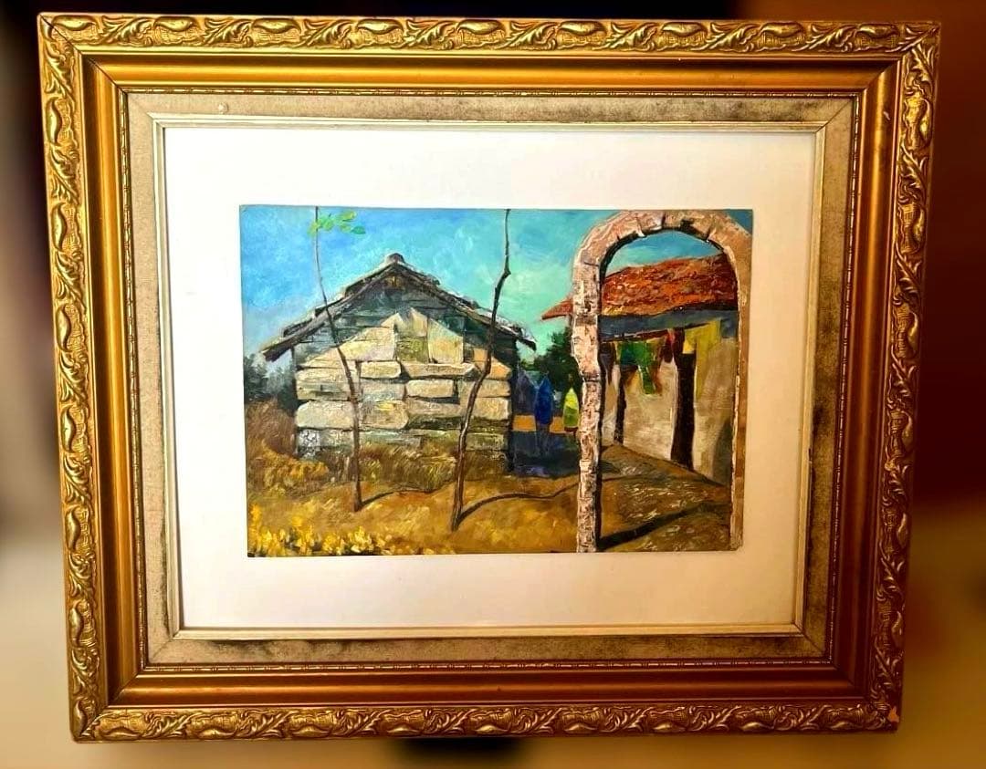 油彩絵、額付き、ガラス無し