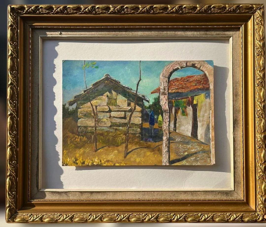 油彩絵、額付き、ガラス無し