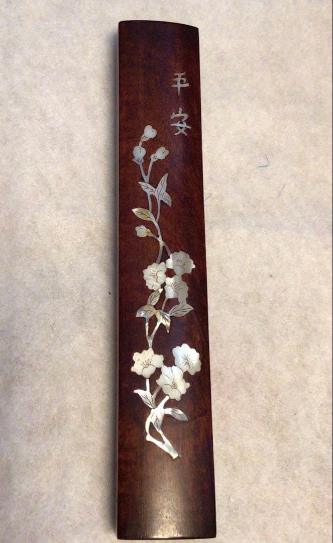 [未使用品]工芸品　文鎮　書文鎮　螺鈿細工　ペーパーウェイト　黒檀　ビンテージ品