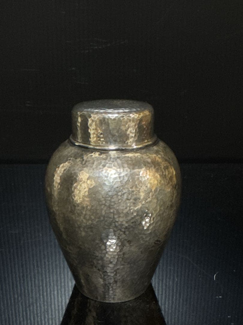 極上 純銀 槌目 二重口蓋 棗型 茶入 茶壷 茶道具 桐箱付