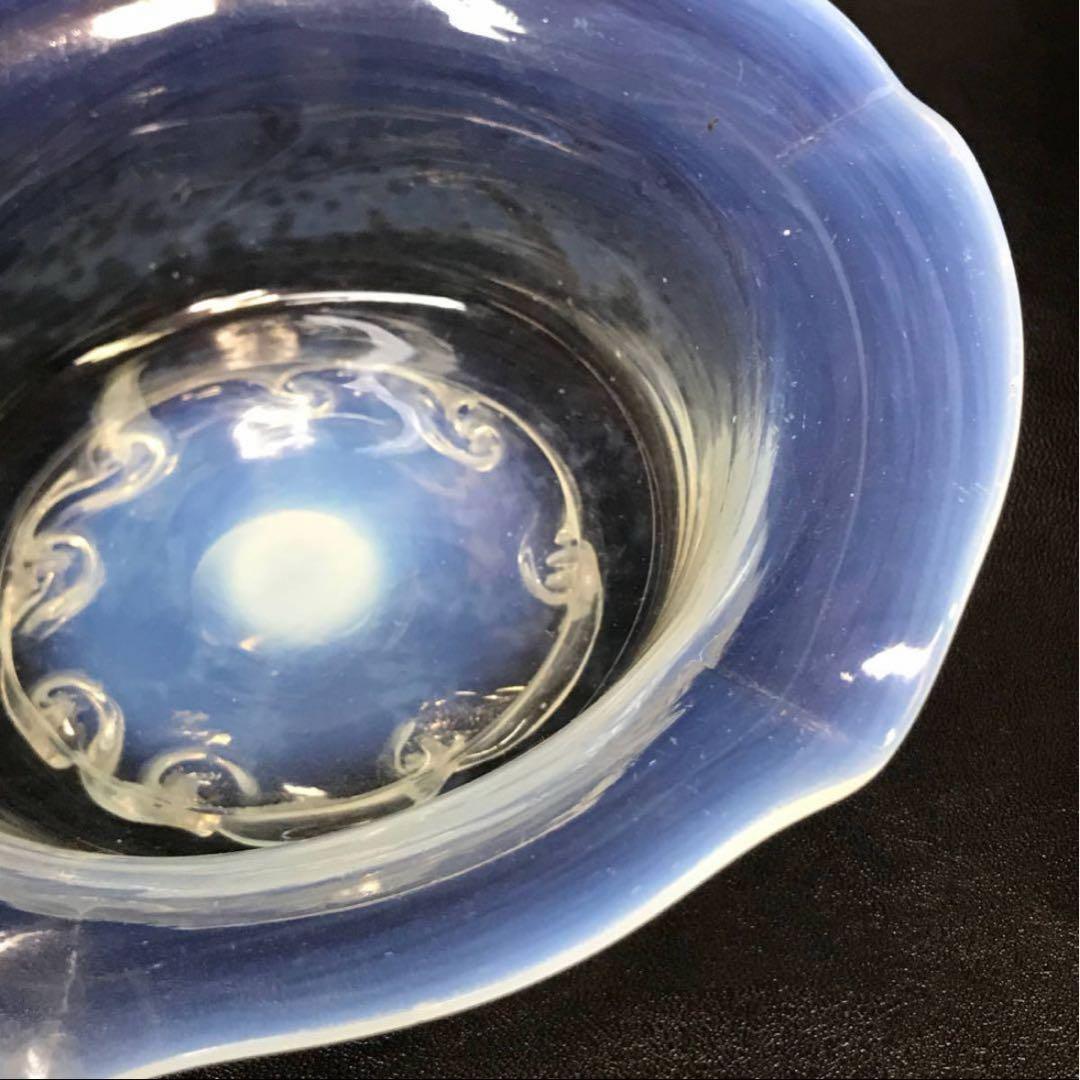 ★明治/大正ガラス！綺麗なブルーに乳白ぼかし小鉢/気泡ガラス/氷コップ/2個！★