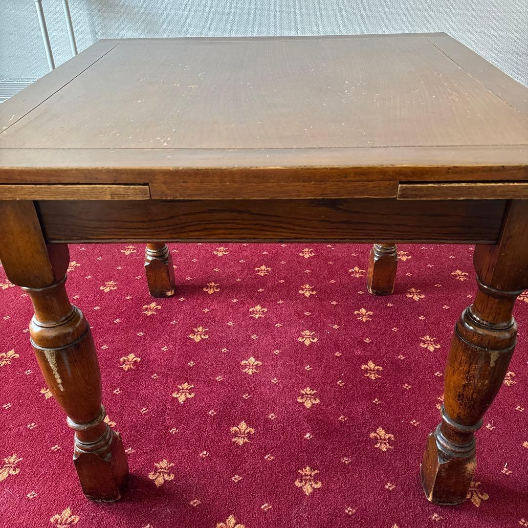 アンティーク家具　テーブル　木製　ダークブラウン　四角テーブル　伸縮　延長