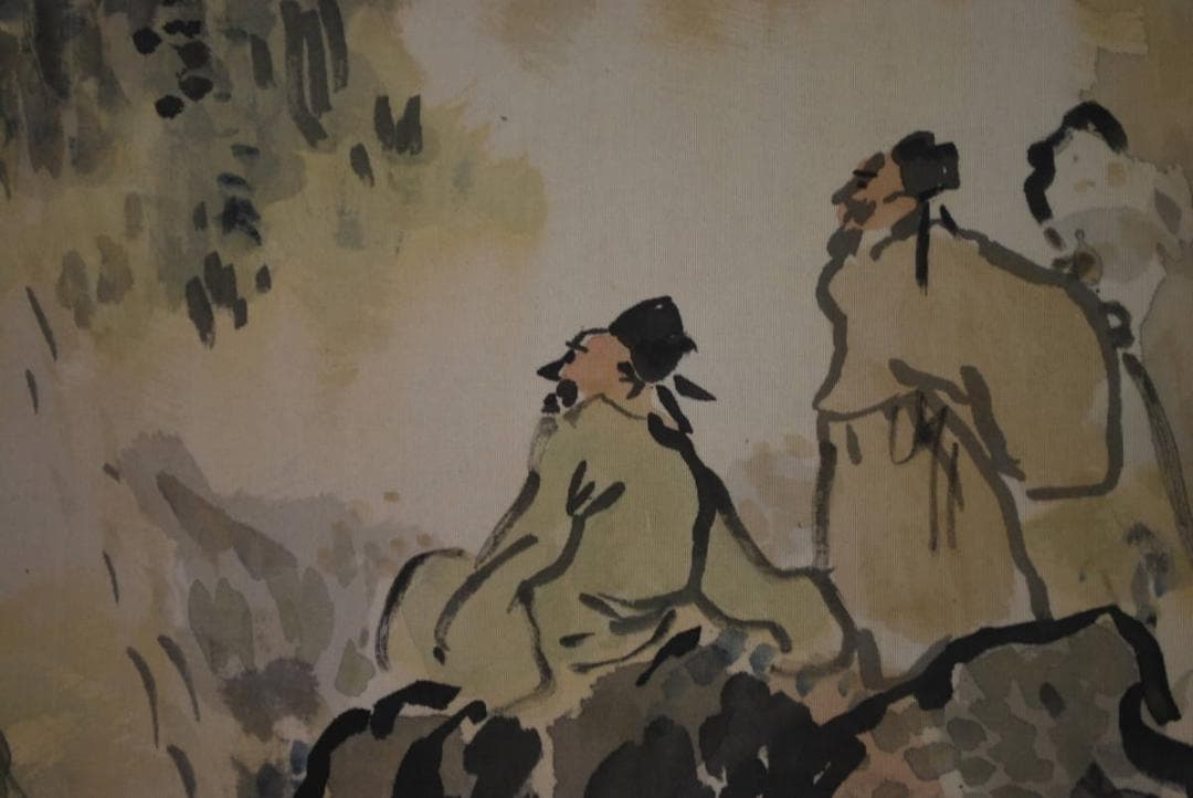 【真作】富田渓山/高士観瀑図/掛軸/名家伝来/Ｔ-193 J