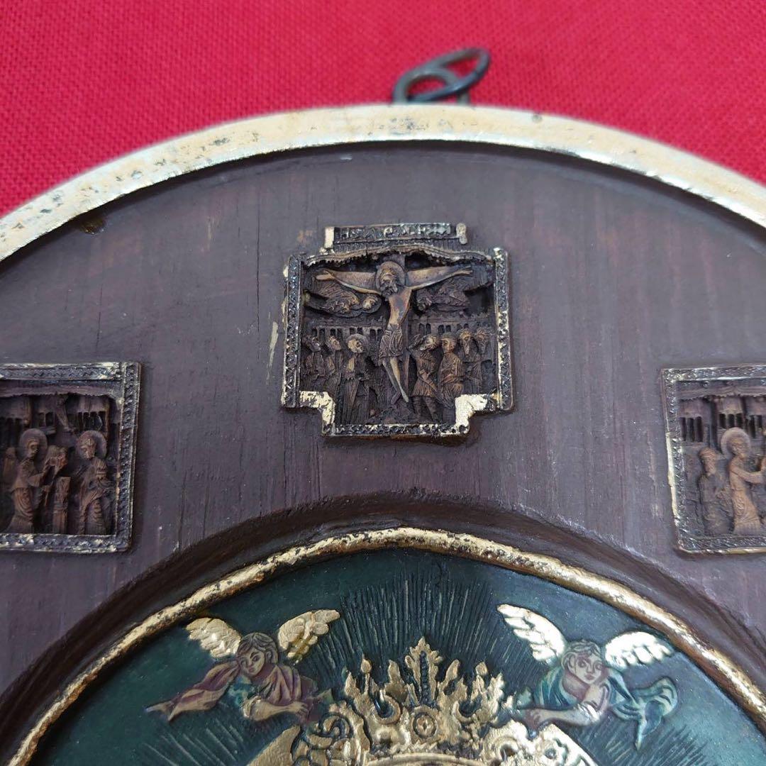 聖母子像 イコン ロシア正教 ブルガリア正教 木彫り ヴィンテージ