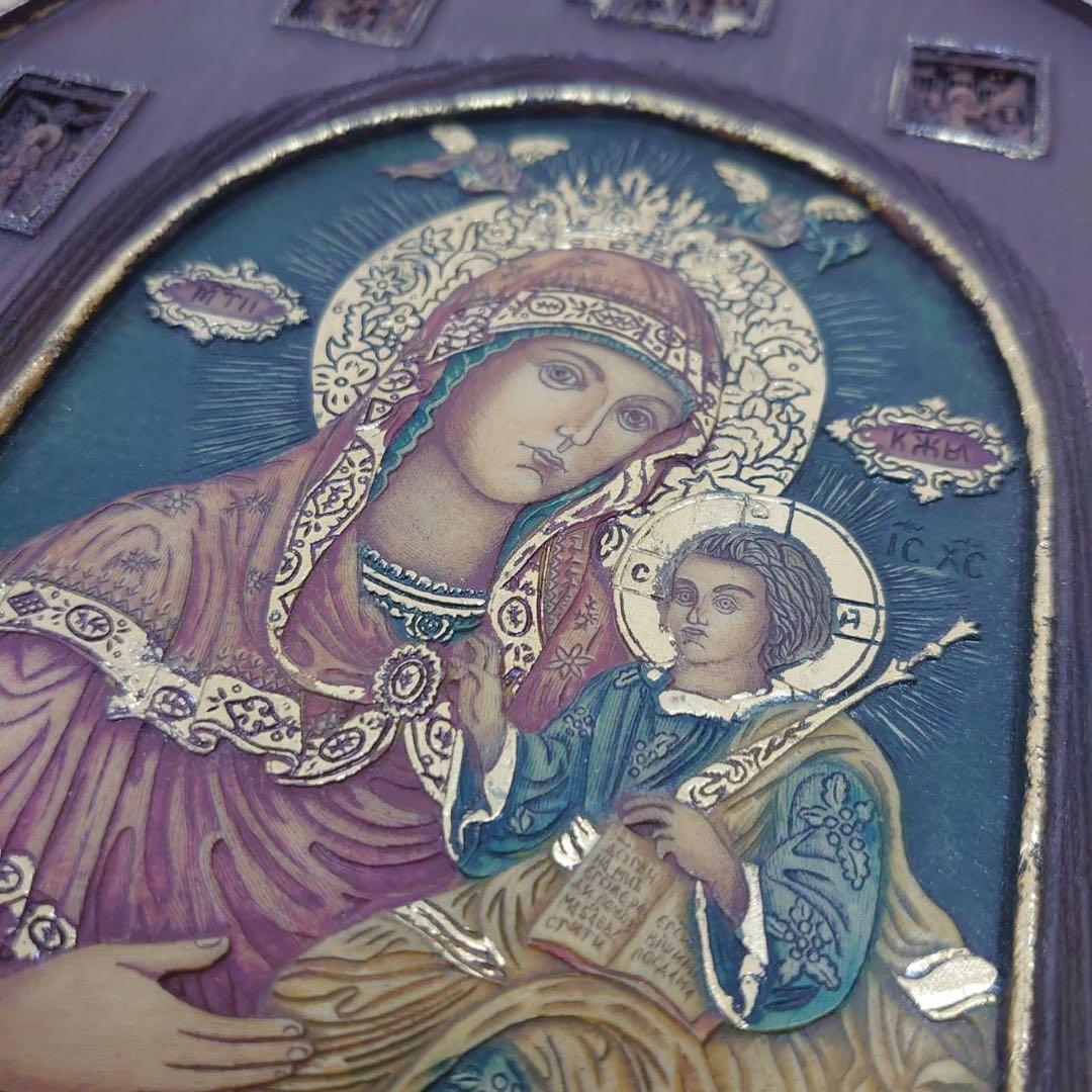 聖母子像 イコン ロシア正教 ブルガリア正教 木彫り ヴィンテージ