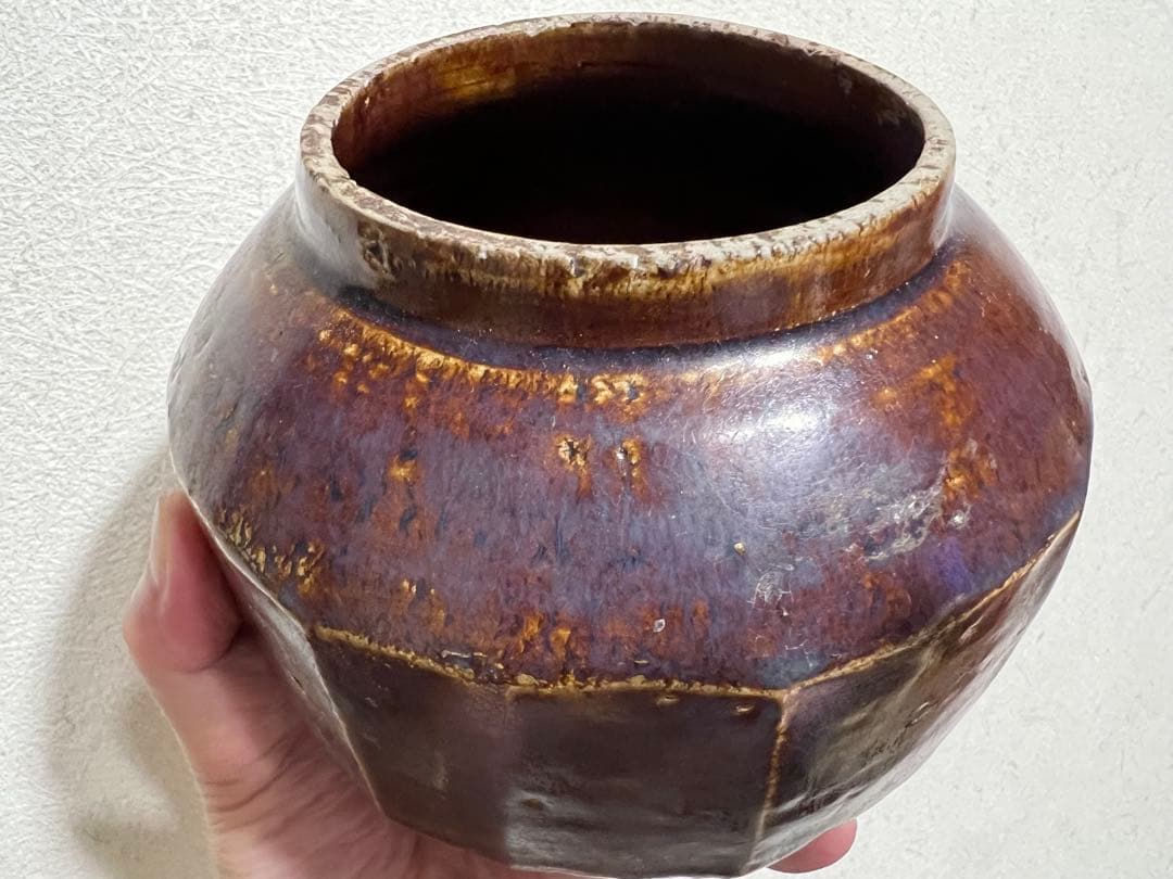 李朝 面取 小壺 飴釉 卯の浮 花入 鑑賞陶器 朝鮮 高麗 骨董 古美術