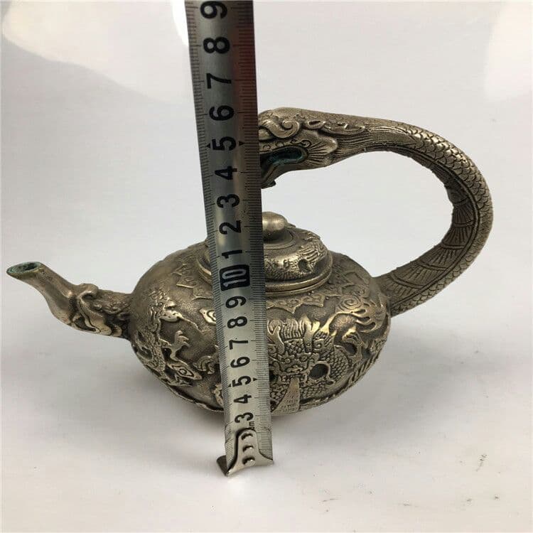 アンティーク工芸品白銅竜頭引出しポット置物 銅急須置物