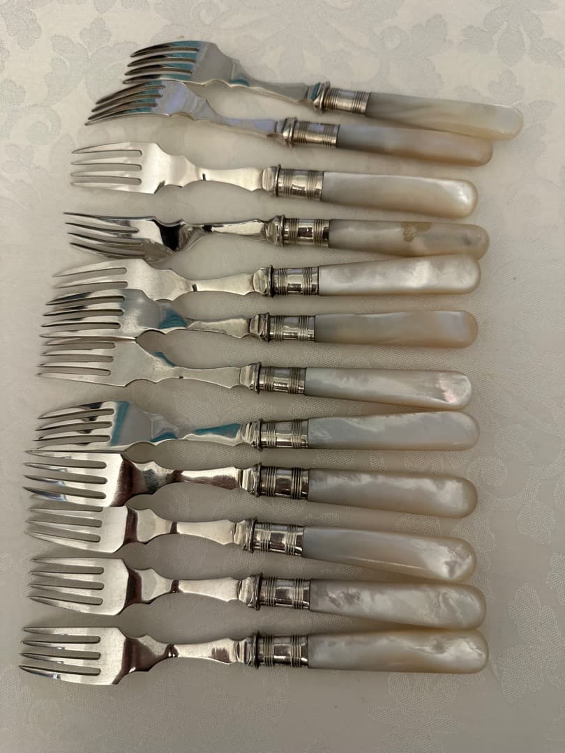 シルバープレート マザーオブパール 白蝶貝 カトラリーセット　イギリス　各12本