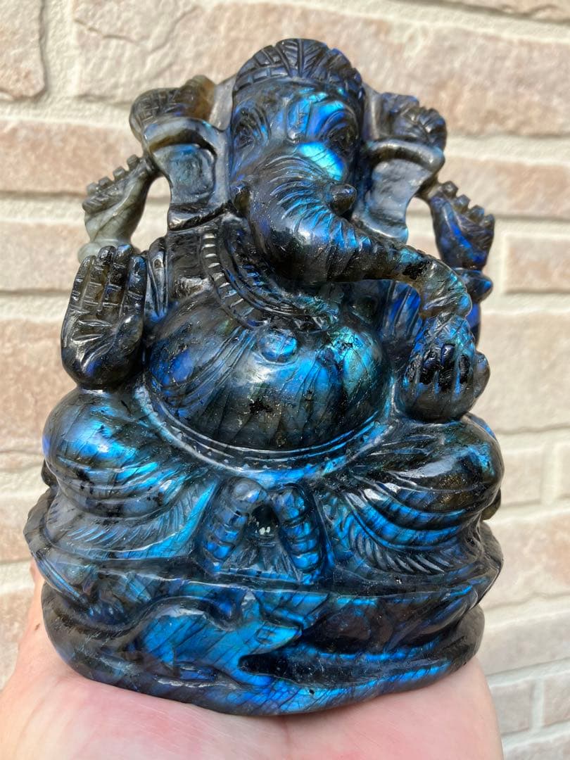 開運　仕事運　ラブラドライト　ガネーシャ様　置物　1,694g マダガスカル産