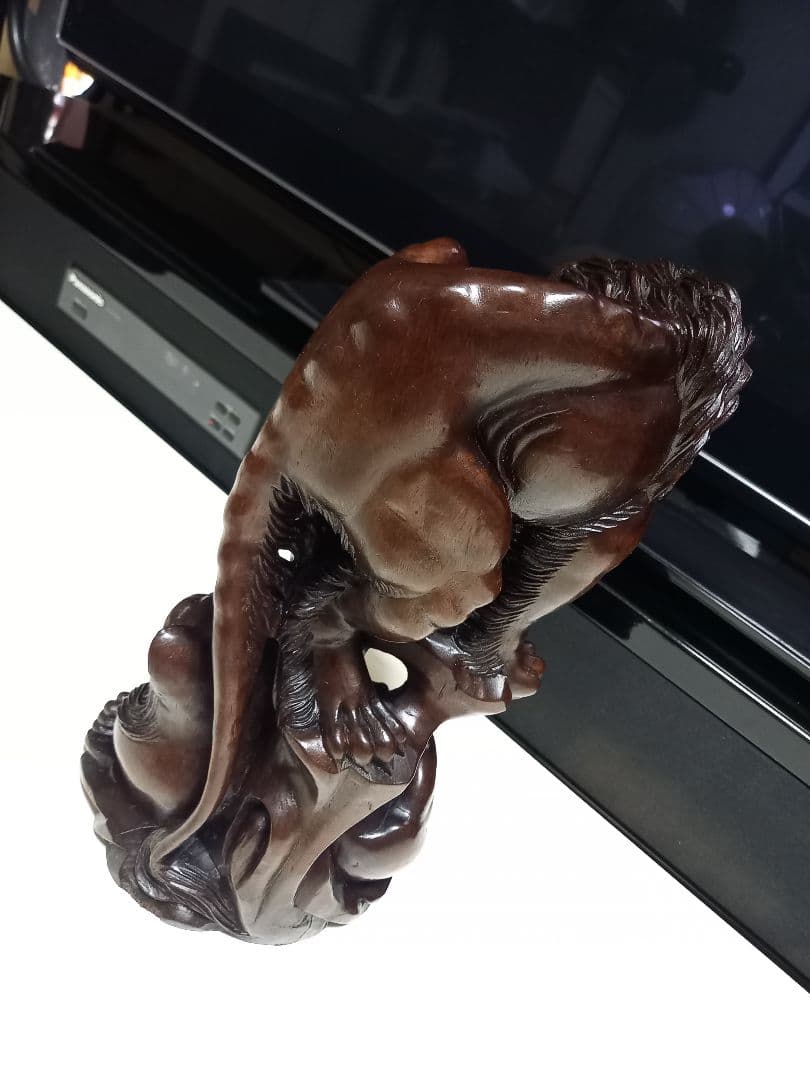 骨董　根木　唐木　無垢材　手彫り　硝子眼　唐獅子　細密　細工