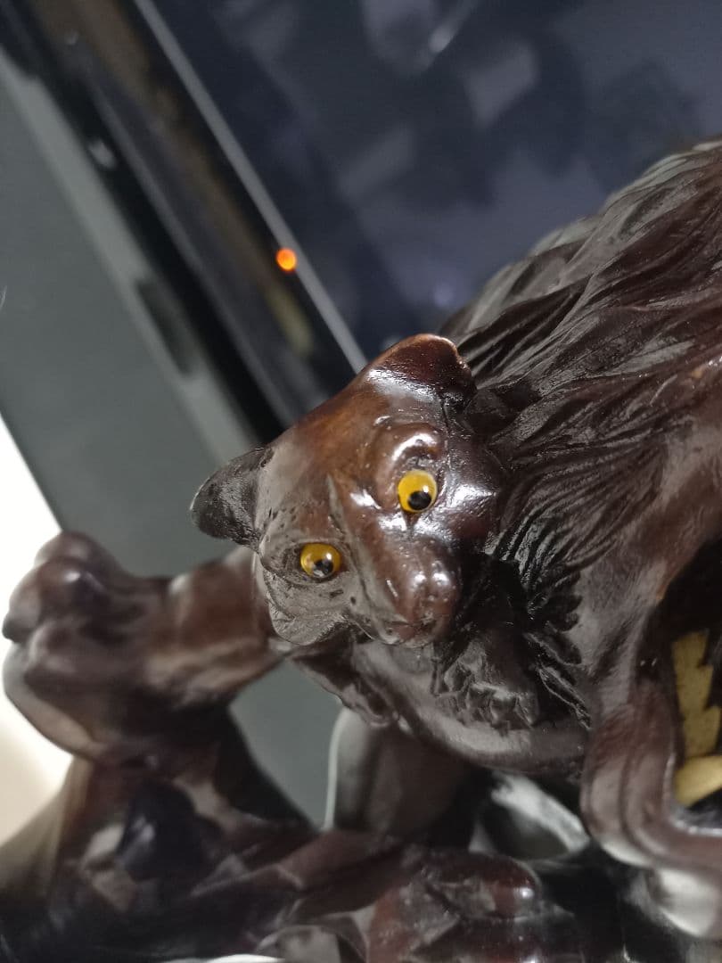 骨董　根木　唐木　無垢材　手彫り　硝子眼　唐獅子　細密　細工