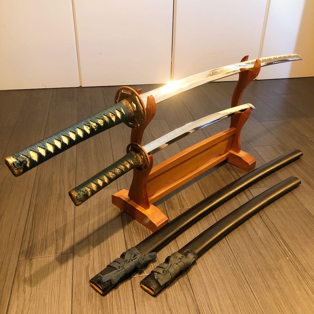 模造刀　緑拵え　美術刀剣　太刀　脇差　大小セット　2本セット