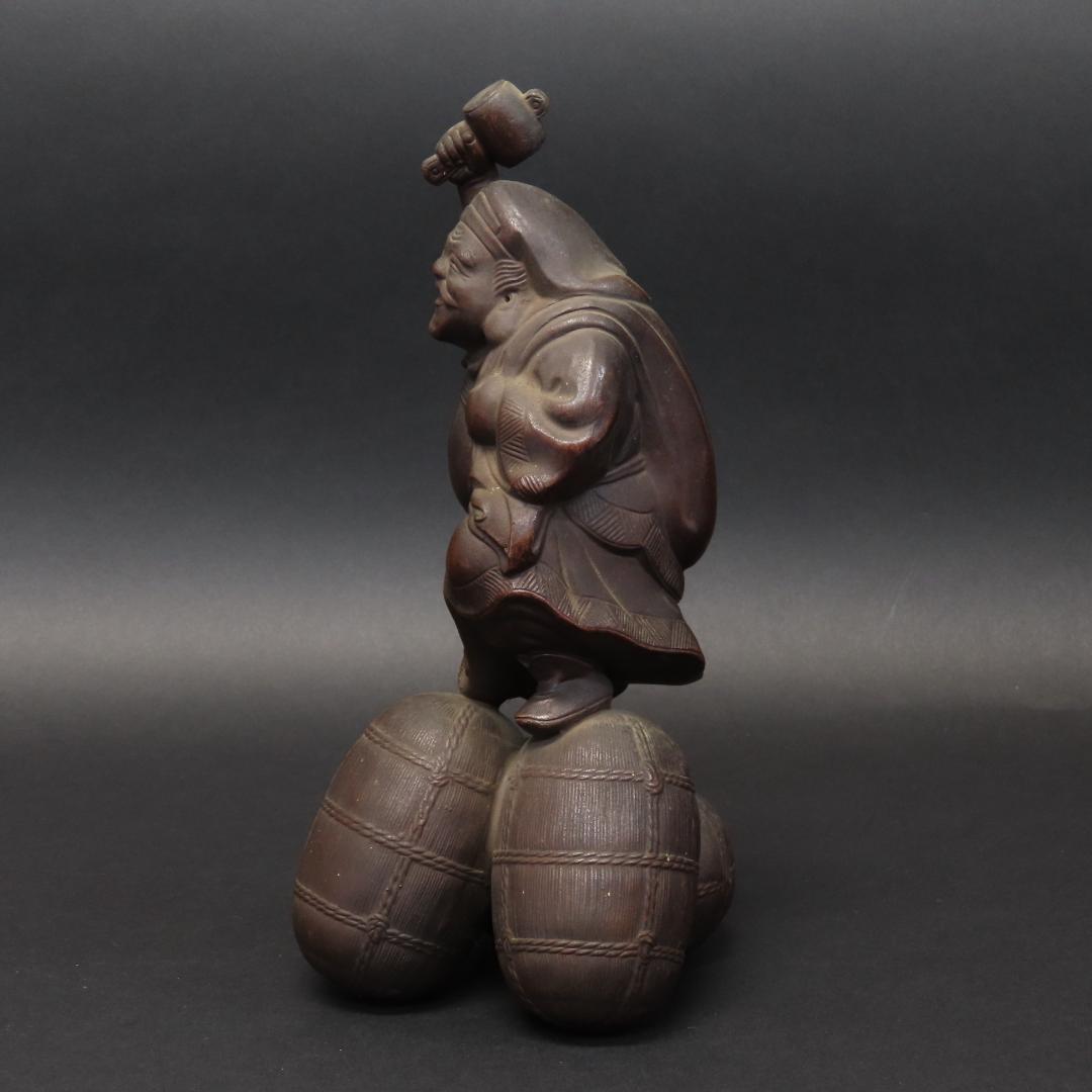 ⭕399 江戸時代末期 古備前 桃蹊堂印 珍しい俵立大黒 様 高22cm/七福神