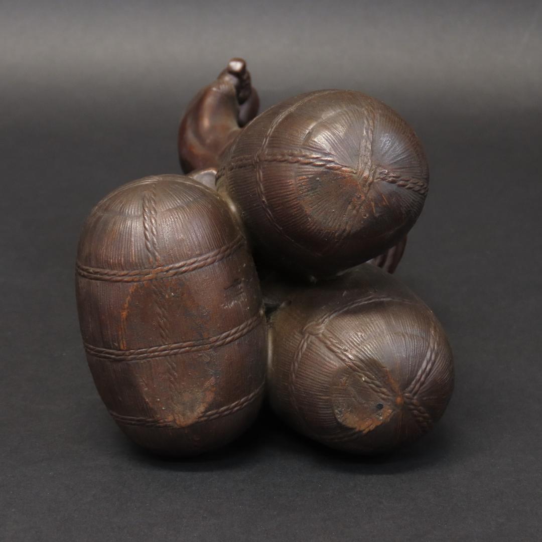 ⭕399 江戸時代末期 古備前 桃蹊堂印 珍しい俵立大黒 様 高22cm/七福神