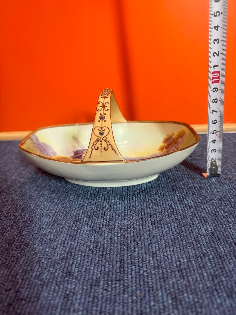 1846 【明治アンティーク】オールドノリタケ 風車図　手提皿　時代物