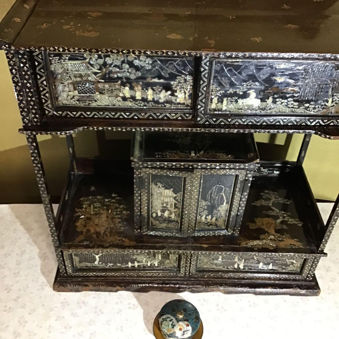 極細密螺鈿　小型　棚　江戸期