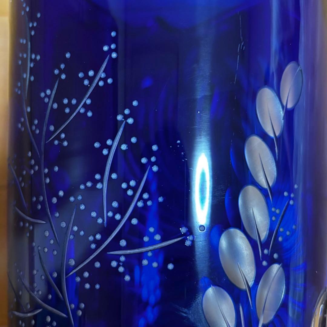 未使用 マイセン クリスタル 花 蝶 青被せ 大型 花瓶 フラワー 37cm