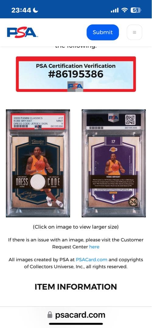 NBA Kobe Bryant コービー panini 直筆サインカード
