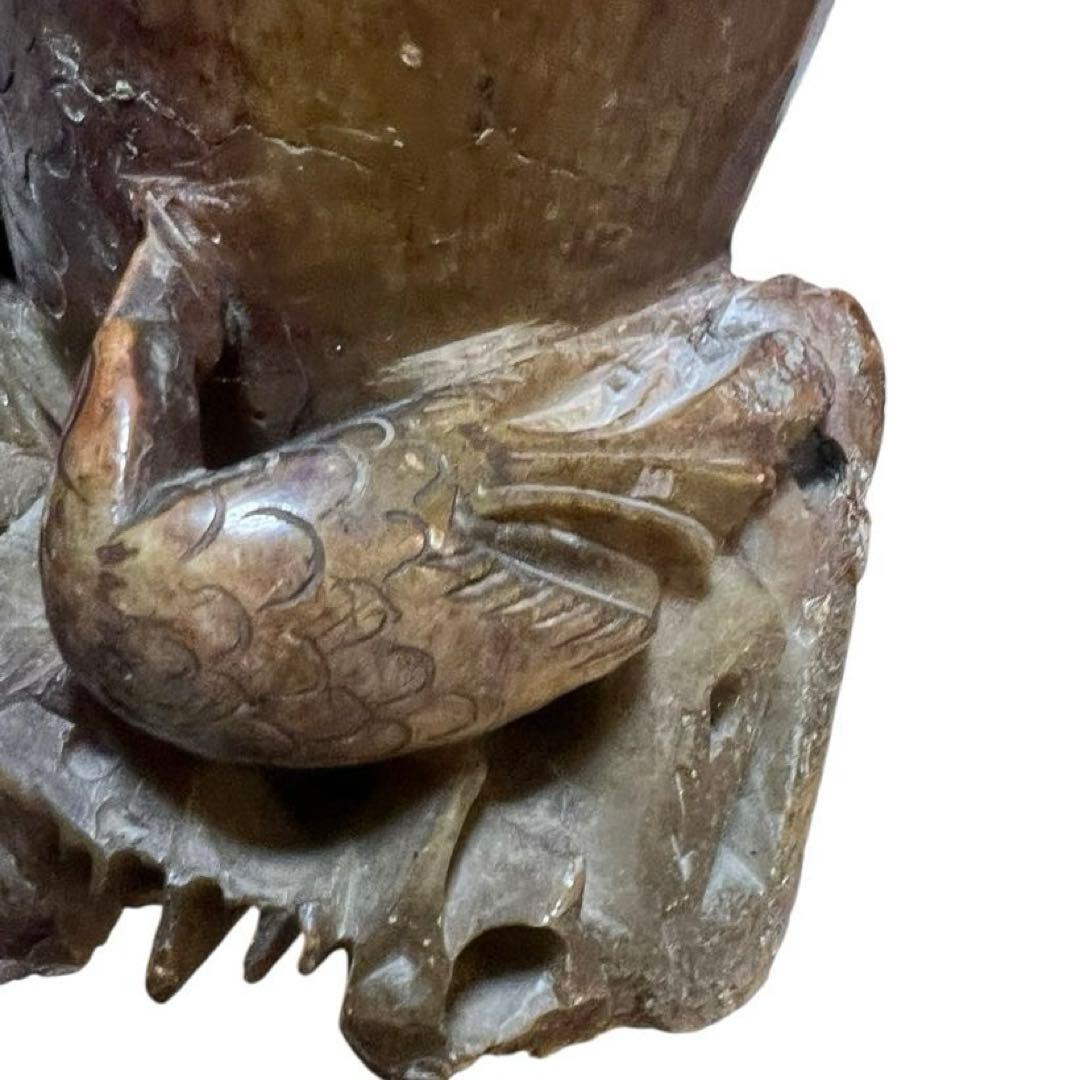 中国美術 寿山石 彫刻 置物 縁起物 【猿・蓮・雉】天然石 石彫 アンティーク