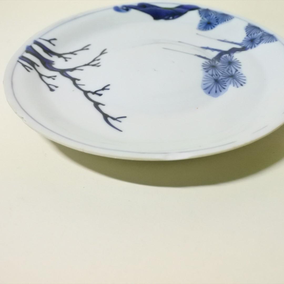 中国　明末清初　古染付　松図　皿　骨董品　アンティーク