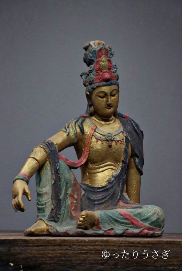 観自在観音菩薩座像 楠木彫刻 仏像 極彩色 観音像