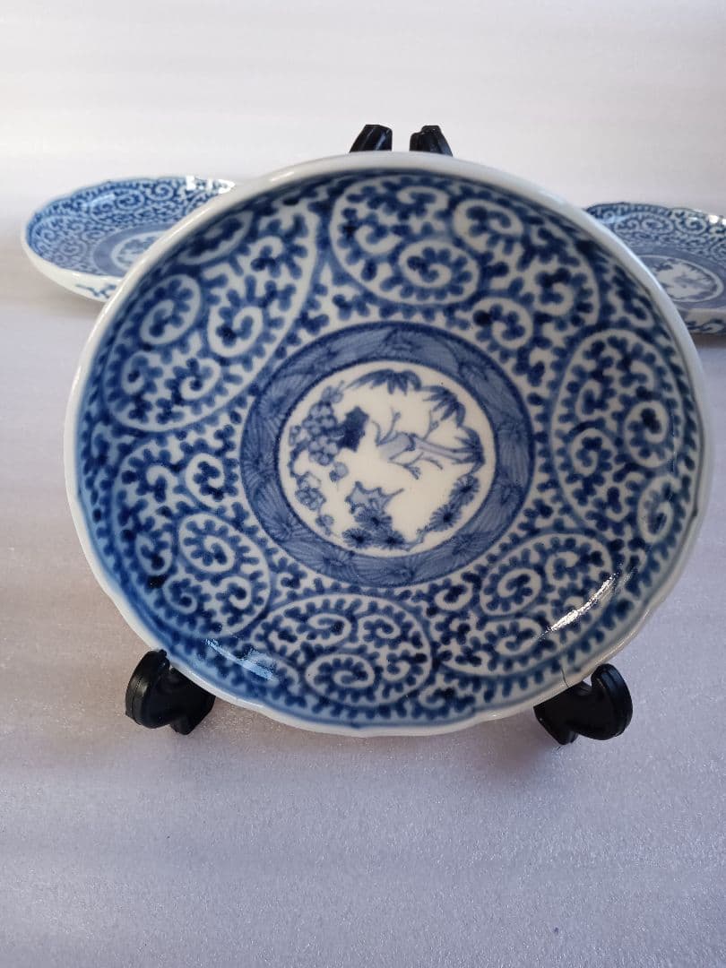 古伊万里　蛸唐草文様　三枚