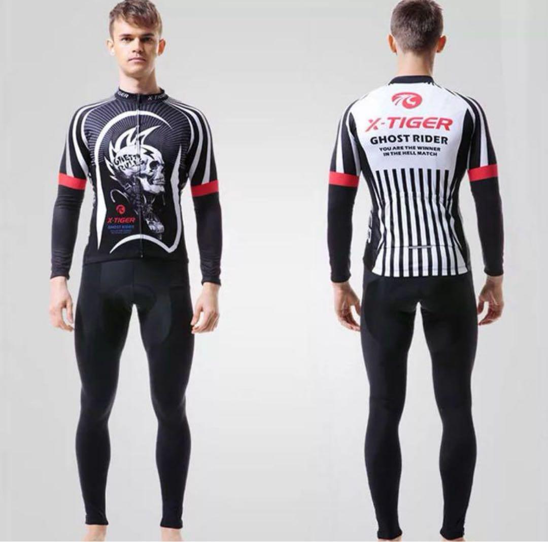 メンズLL サイクリングジャージ パッド入りパンツセット 冬保温フリース吸汗速乾