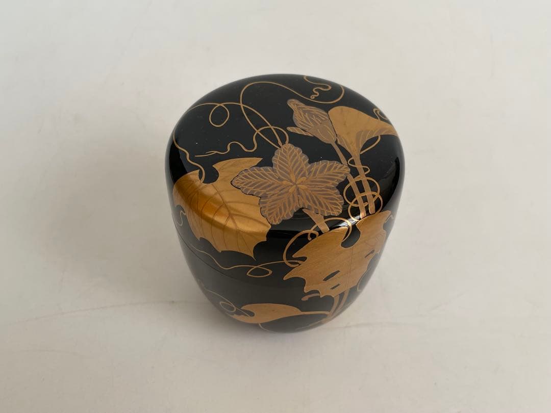 漆芸家　塗師　中谷博峰　夕顔蒔絵　利休棗　棗　茶入　共箱　茶道具