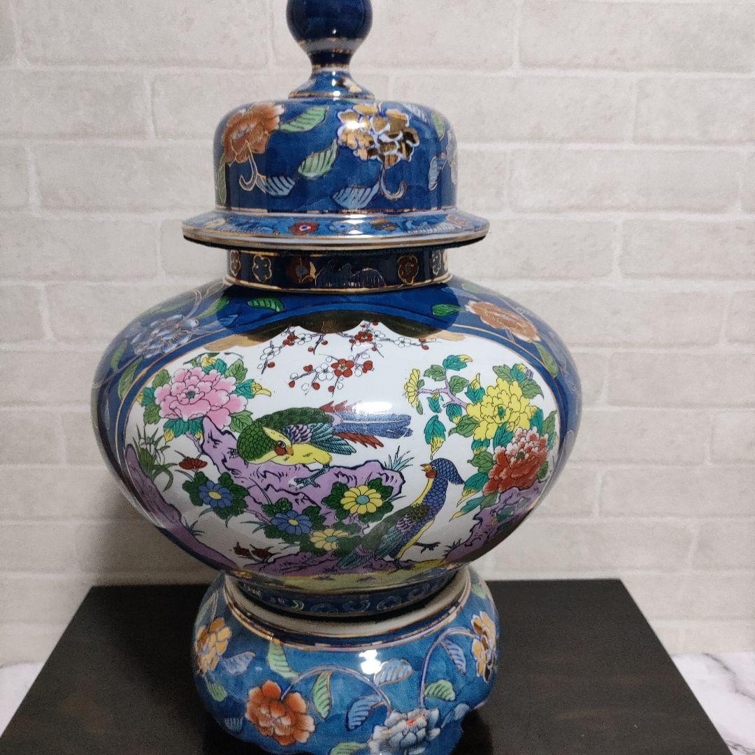 有田焼 古許窯 菊水作 孔雀雉絵図 沈香壺 飾壺 高さ50cm 古美術 骨董品